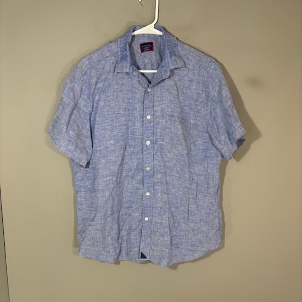 UNTUCKit Shirt Mens Large Blue Solid Linen Short Sleeve Button Up Cameron Casual